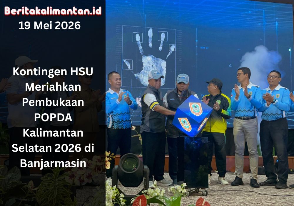 Kontingen HSU meriahkan pembukaan POPDA Kalimantan Selatan 2026 di Banjarmasin dengan semangat sportivitas atlet pelajar daerah.