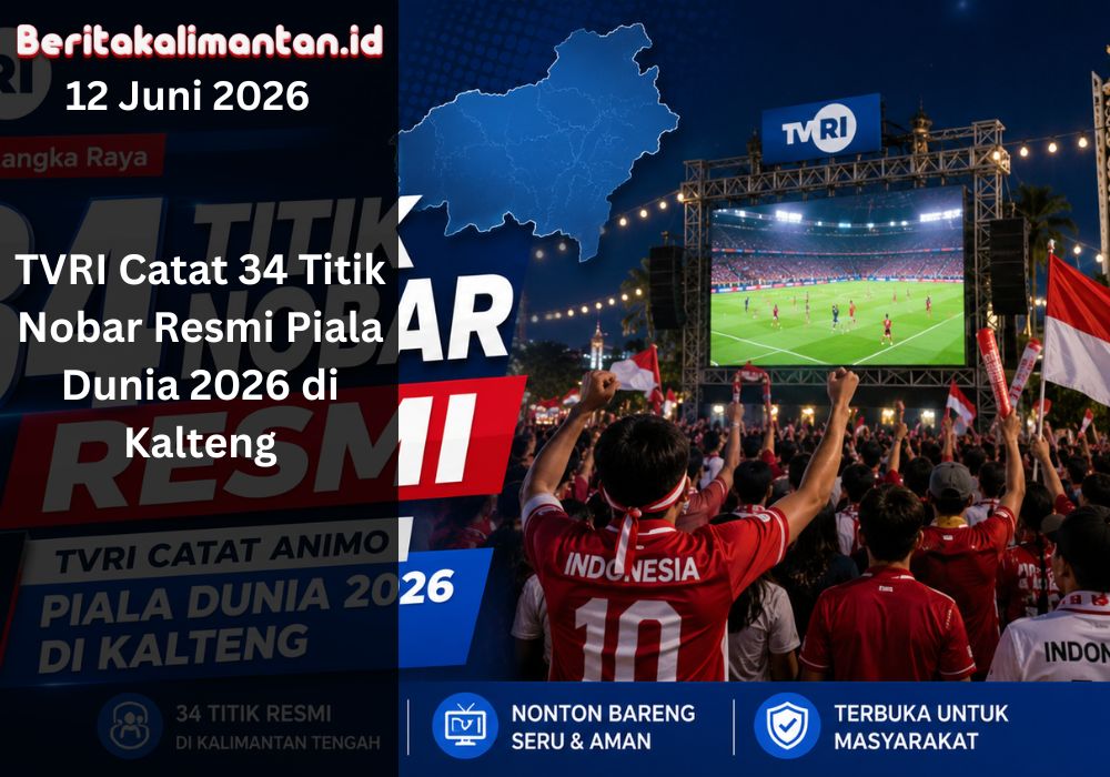 TVRI Kalteng mencatat 34 titik nobar resmi Piala Dunia 2026 melalui program Bola Gembira yang tersebar di sejumlah daerah.